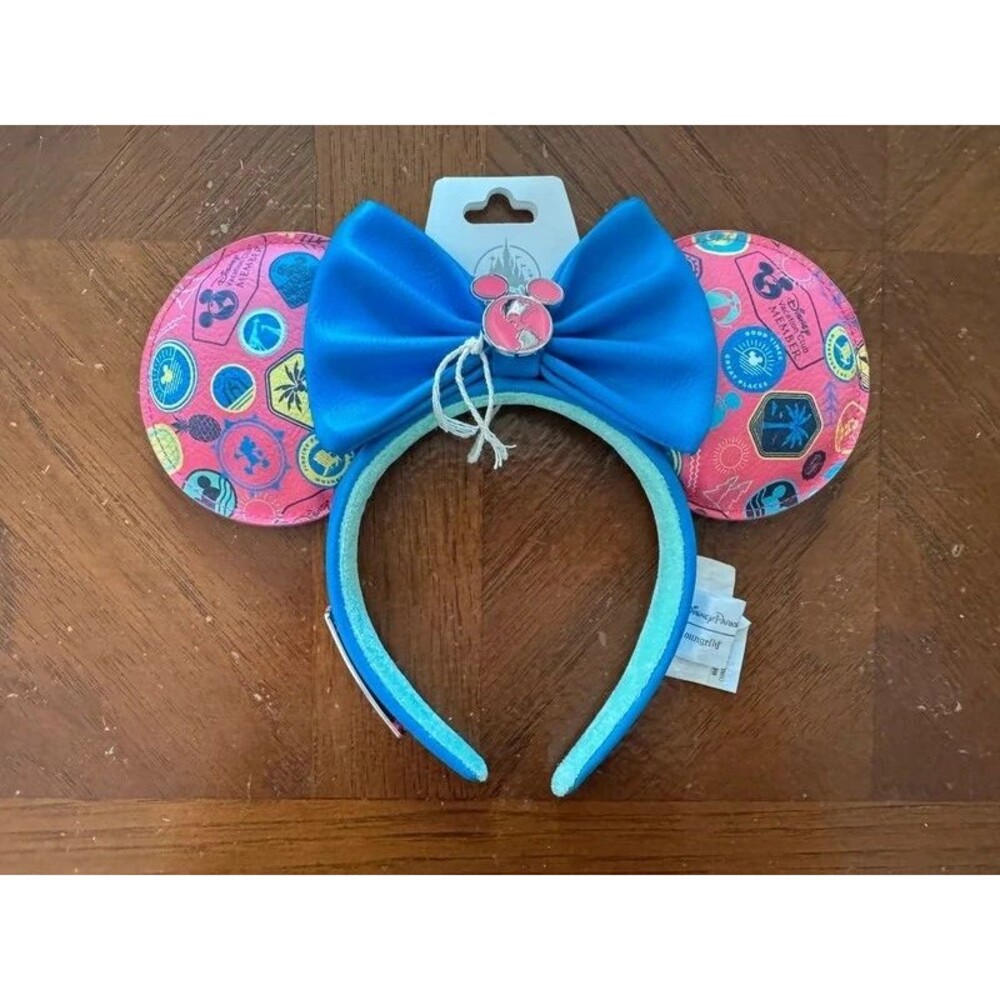 Disney Vacation Club Minnie Ears by Loungefly pink tropical print blue bow